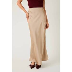 NEW SUNDAY EDITION bias satin maxi skirt in tan